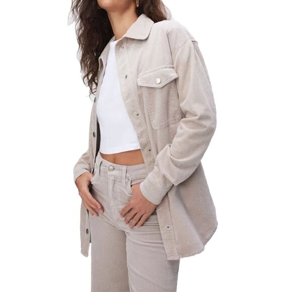 GOOD AMERICAN Corduroy Shacket Button up Shirt Jacket Bone Size 3/4 L/XL - Picture 1 of 10